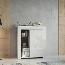 75cm Modern White Matt & White Gloss Sideboard Cabinet Living Room Storage Unit