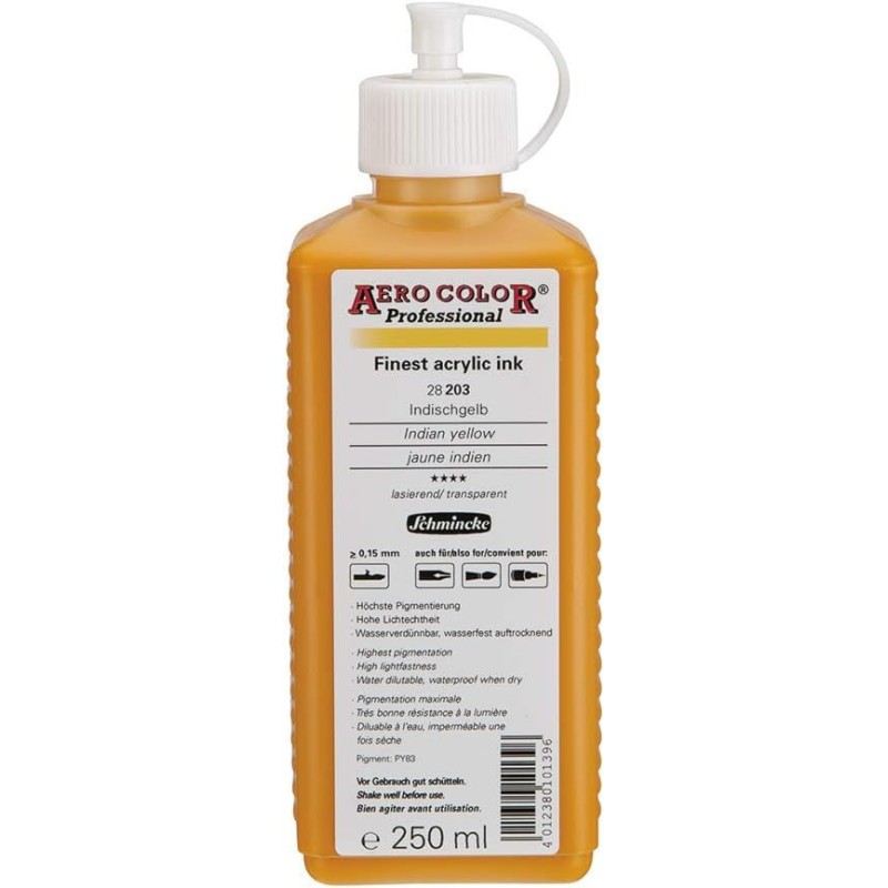 Encre acrylique extra-fine Jaune indien 28 203 Aéro Color Pro Schmincke flacon de 28ml