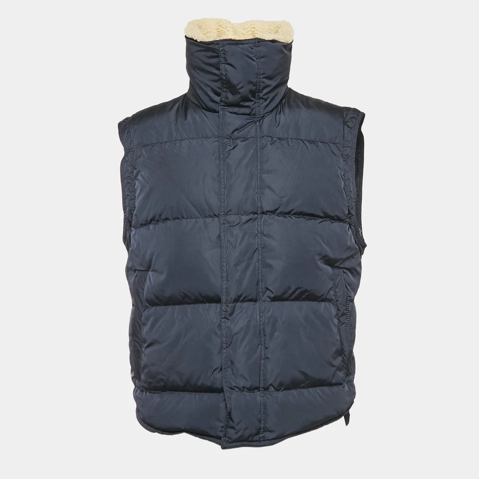 Chaleco acolchado Dolce Gabbana azul marino cuello de oveja nailon L