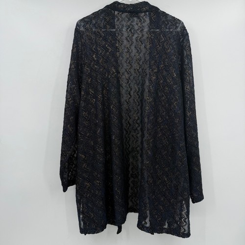 Susan Graver Cardigan Women 3X Blue Gold Open Knit Duster Long Sleeve Evening - Picture 6 of 11