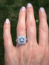 2.00wCt Princess Moissanite 18k White Gold Vermeil Plated Halo Engagement Ring