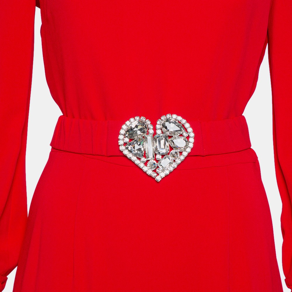 Alessandra Rich Red Crepe Embellished Button Belted Gown M