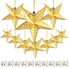 10 Pcs Christmas 3D Paper Star Lantern with 10 LED Light 11.8 Inch 5 Point Xm...