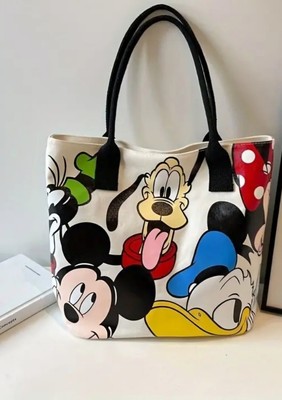 Disney Mickey Mouse Donald Duck Canvas Tote Bag Fixed Shoulder Strap Zip Closure