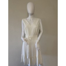 NWT Tommy Hilfiger White Sleeveless A-Line Dress Ruffle Belted Zip Size 8