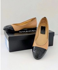 Authentic Vintage Chanel Two-Tone Ballet Flats Beige/Black Sz 36B Fits Small 