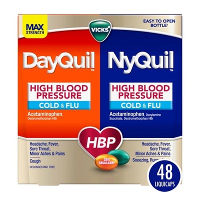 VICKS DayQuil & NyQuil High Blood Pressure Cold & Flu Relief Liquicap 48ct...