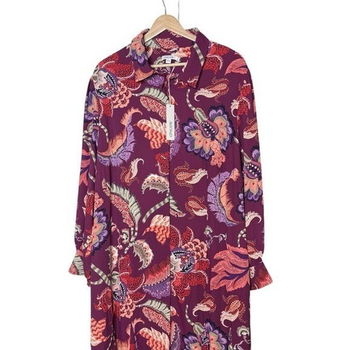 Chico's Floral Maxi Shirt Dress Size XXL Pink Button Close Long Sleeve Pocket - Picture 3 of 11