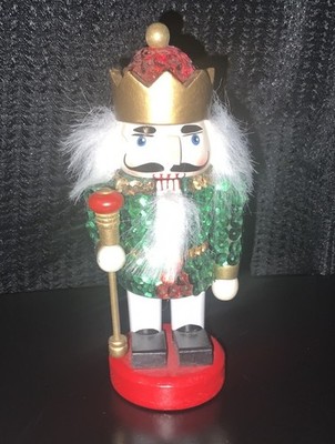 6  Wooden Nutracker w/ Green, Red & Gold Sequins