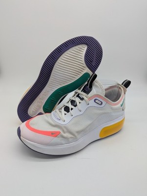 Nike Air Max Dia Women's 8.5 in a white colorway gold, pink, and purple accent