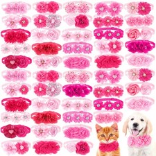50 Pcs Flower Dog Bows Pink Collar Puppy Bows, Pink and Rose Red