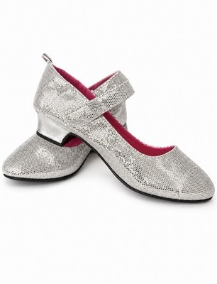 H&M Girls Size 2 Silver Glitter Mary Jane Dress Shoes Hook & Loop Strap