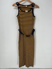 Michael Kors Dress Womens Medium Navy Yellow Striped Belted Tank
