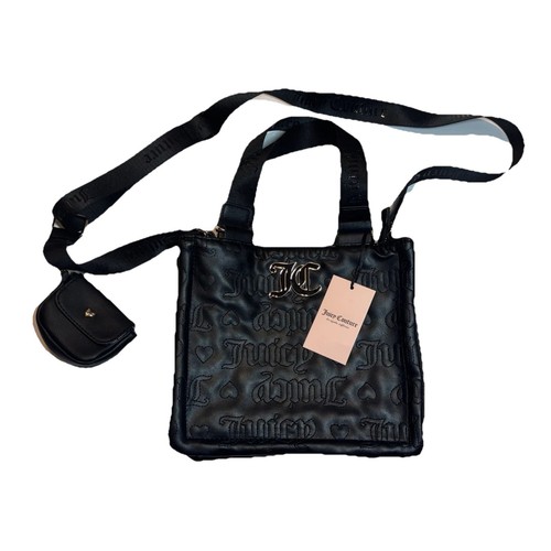 NWT Juicy Couture Pink League Mini Tote Black Liquorice Faux Leather Embossed