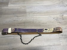 Vintage Y2K Ed Hardy Purple Distressed Leather Belt w/ Wallet Chain Tattoo