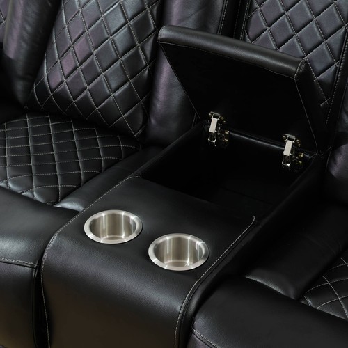 Premium black breathable leather three-piece living room c-shaped sofa set(USB) - Picture 11 of 16