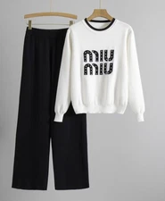 Leg Pant Suit Two Piece Sets Knitwear Sweater Tracksuits Women Sweater