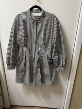 Express Black White Striped Shirt Dress Collared Long Sleeve Button Size L