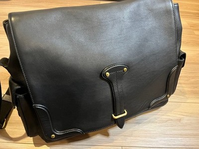 a.testoni Leather Messenger Bag Men Black Italy Vintage