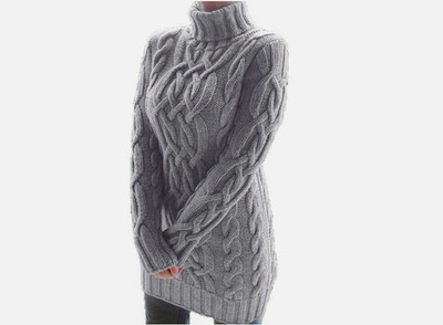 Damen Rollkragen Langarm Strickpullover Winter Warm Pulloverkleid Longshirts DE