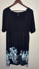 Soma Intimates Jersey Midi Dress Womens Large Black Floral Short Sleeve Casual