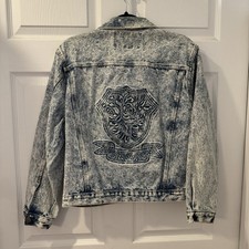 Vintage Acid Wash Denim Jean Jacket Women's M Size Medium Rose Floral Embossed