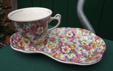 Vintage James Kent Pottery Tennis Cup & Saucer in Du Barry pattern