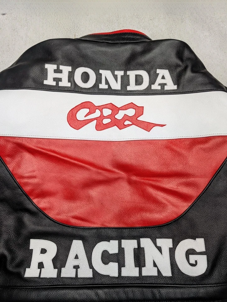 Chaqueta de moto de cuero Honda CBR Championship bordada vintage de carreras de F1 Foto 2 de 4