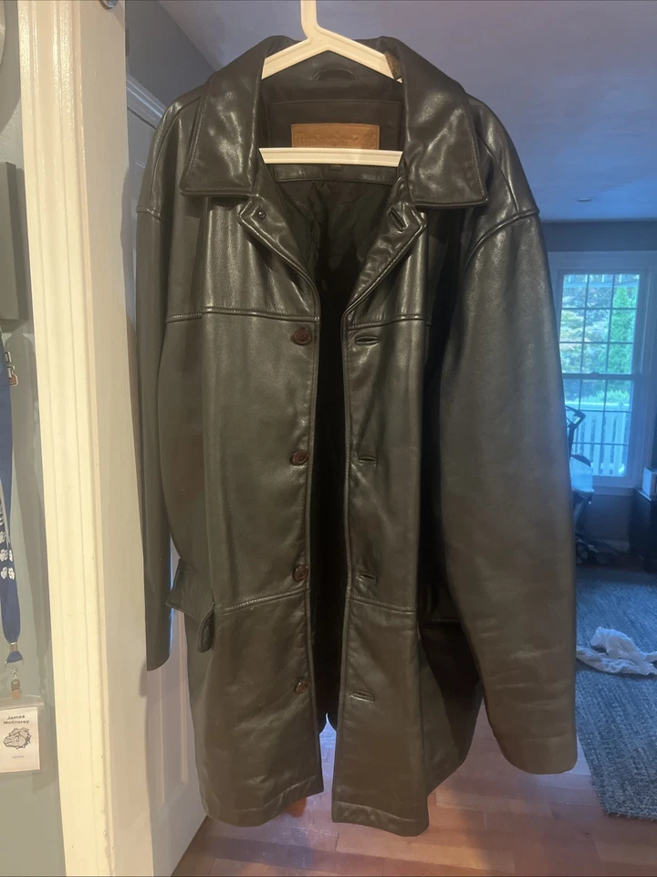 Abrigo de cuero negro genuino Timberland 2002 vintage 2XL. RN: 76382, ¡apenas usado! Foto 2 de 4