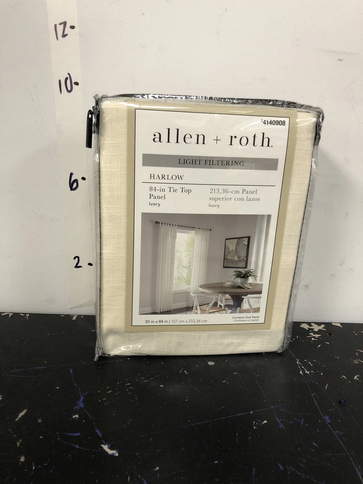 ALLEN + ROTH LIGHT FILTERING HARLOW 84" IVORY TIE TOP CURTAIN