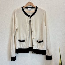 Other Stories Ivory Black Trim Gold Button Wool Cardigan Size Large