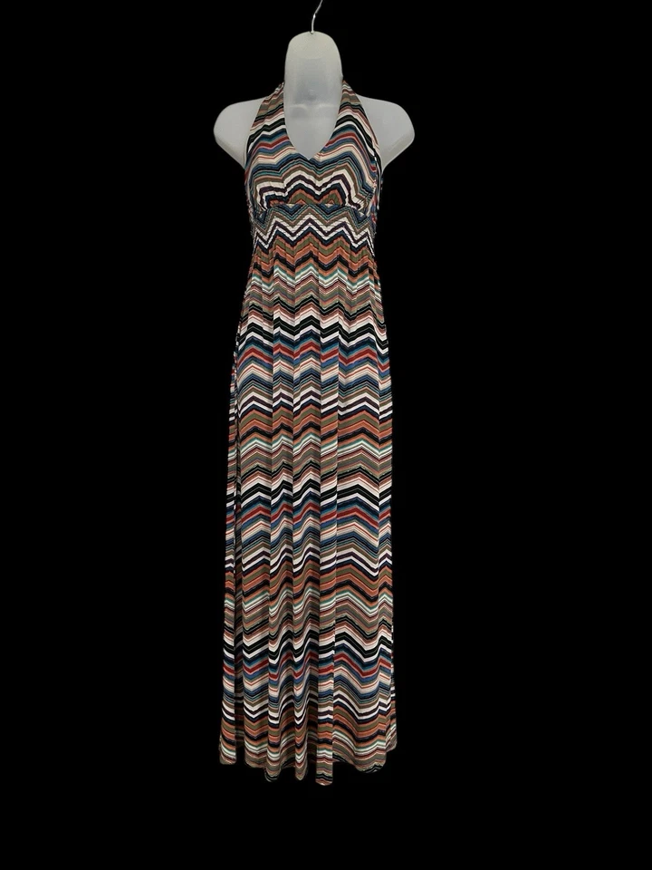 Maxi Vestido Bisou Bisou Michele Bohbot Talla 8 Babydoll Halter Elastizado Crucero Boho Foto 2 de 4