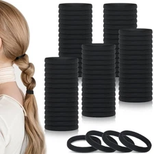 Obeoby 100PCS Hair Ties for Thick Hair, Seamless Nylon Elastic Ponytail Black 
