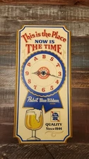 Vintage Pabst Blue Ribbon Beer Clock Sign This Is The Place 3D Embossed Plastic