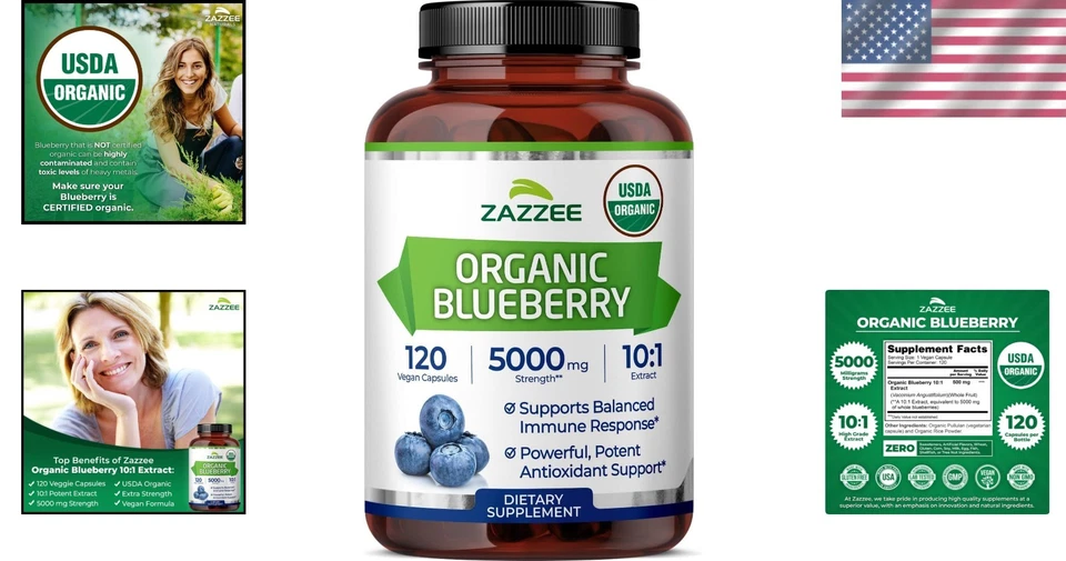 Extracto de arándano orgánico USDA 10:1 - 5000 mg, suministro de 120 cápsulas Foto 2 de 4