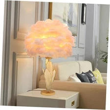 Pink Feather Lamp Goose Furry Table Lamp Princess Modern Fluffy Desk Light Pink