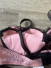 Ann Summers Lamora Pink Corset Bra & Suspender Brief - 36A 16 - Retro Vintage