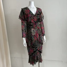 Holly Harp Vintage Medium Floral Tiered Chiffon Ruffle Midi Dress