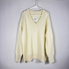 Aerie Cream Fuzzy Oversized V-Neck Sweater Size Small T3