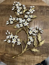 Vtg 1967 Syroco Plastic Gold Dogwood/Cherry Blossoms Floral Wall Art Hangings