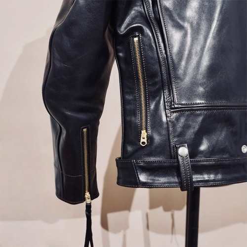 Mens Horsehide Leather Biker Jacket Veg-Tan Retro Motorcycle Removable Collar - Picture 9 of 12