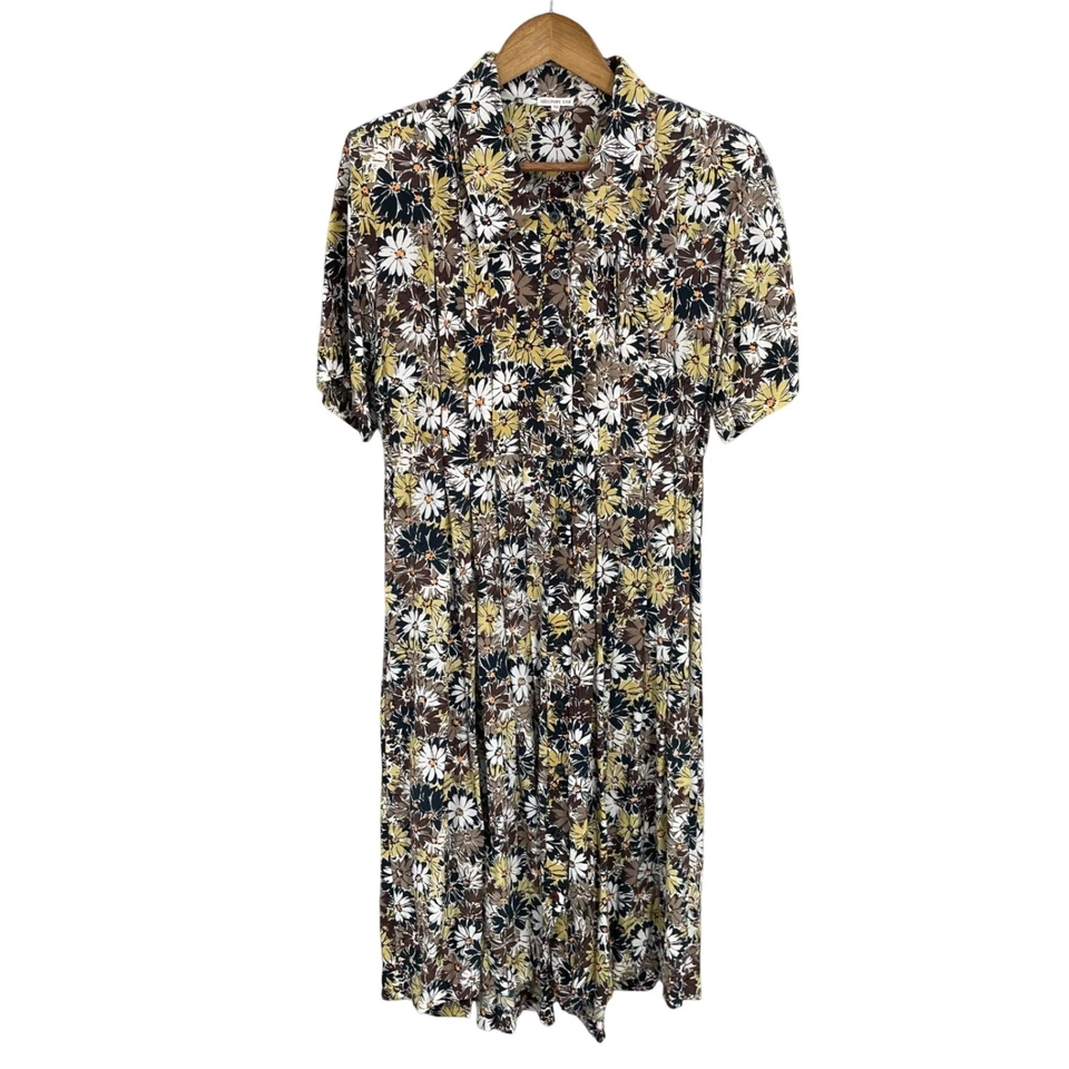 Vestido de seda floral vintage boho retrô resort maduro terroso botão para baixo tamanho 6/36 - Imagem 4 de 4