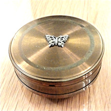 Vintage Margaret Rose Trinket Box Gold Tone Brass Marcasite Butterfly