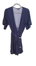 Express Navy Polka Dot Wrap Dress Size Medium Flutter Sleeve Tie Waist