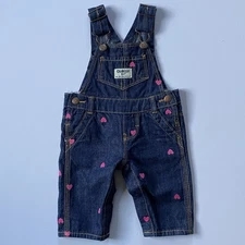 OshKosh B’Gosh Overalls Size 6 Months Pink Hearts Jeans EUC Baby Girls Osh Kosh
