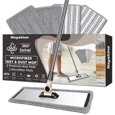 MAYSHINE 18" 360 Spin Microfiber Mop System w/ 2 Premium and 2 Standard Micro...