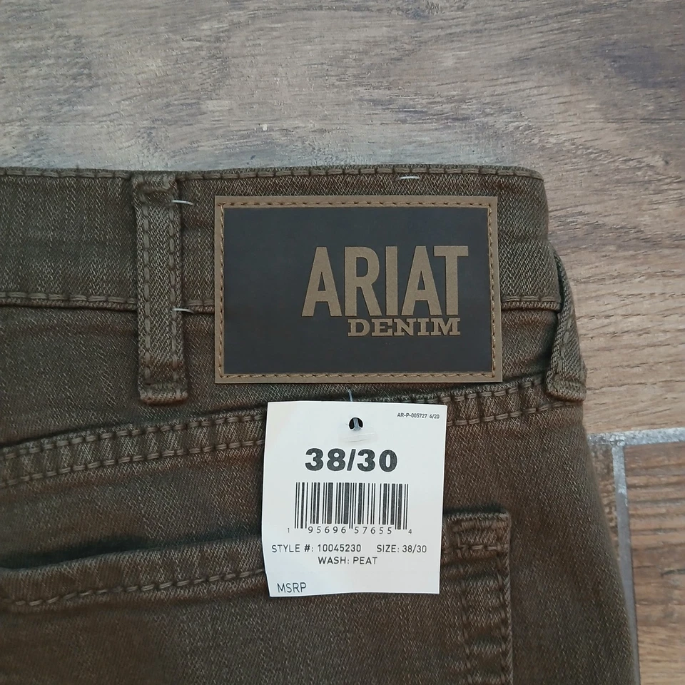 Jeans ARIAT Para Hombres 38x30 Marrón Turba Denim M7 Calce Ajustado Pierna Recta Elastizados Rodeo Foto 3 de 4