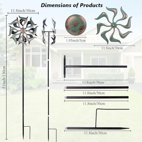 Wind Spinners Outdoor, Metal Wind Spinner, Kinetic Wind Green-51*11.8 Inch - Picture 4 of 7