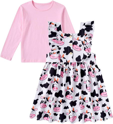 Toddler Girl Ruffle Dress and Long Sleeve T-Shirt Set with Pocket Size 2-6 Years