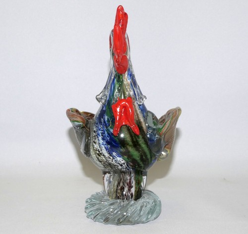 Murano Glas Hahn mundgeblasen Klarglas mehrfarbige Einschlüsse H. 21,0 cm - Bild 6 von 17